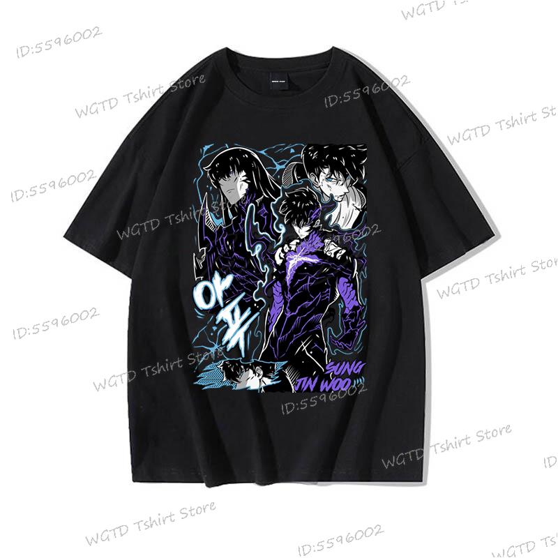 Hip Hop Streetwear Anime Solo Leveling Statue of God Print T-Shirt Männer Frauen Harajuku Grafik Lockeres Oberteil Vintage Baumwoll-T-Shirt