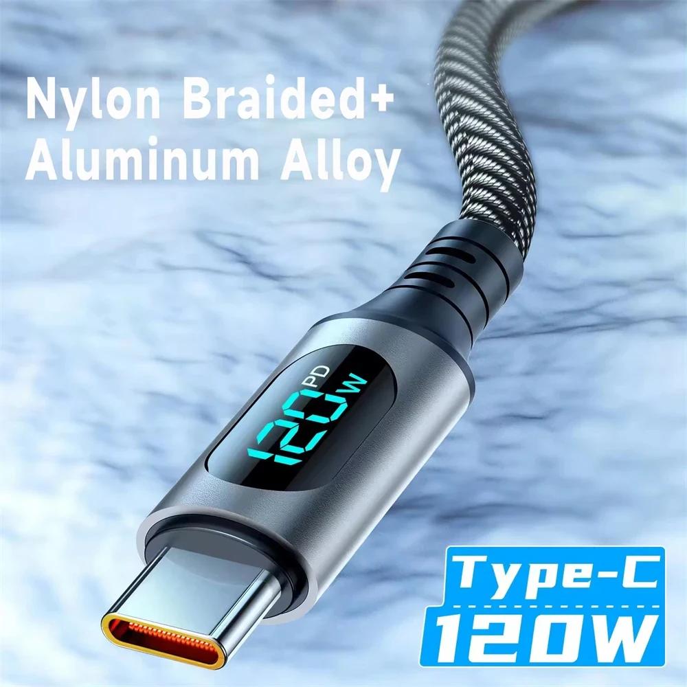 1M/2M Alloy Intelligent Super Fast Charging Cable 120W USB To USB C With Led Digital Display Super Fast Charge Cable PD Wires
