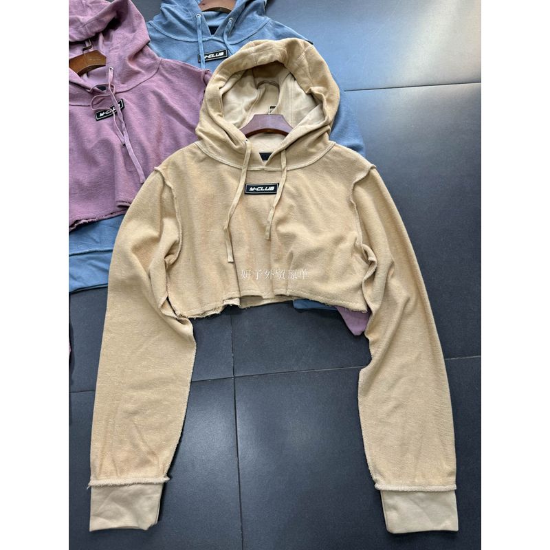 

Taiwan Single Yuyu Terry Fabric Hooded Short Sweatshirt + Short Early Autumn New Arrival Light yellow Sweatshirt Tops S