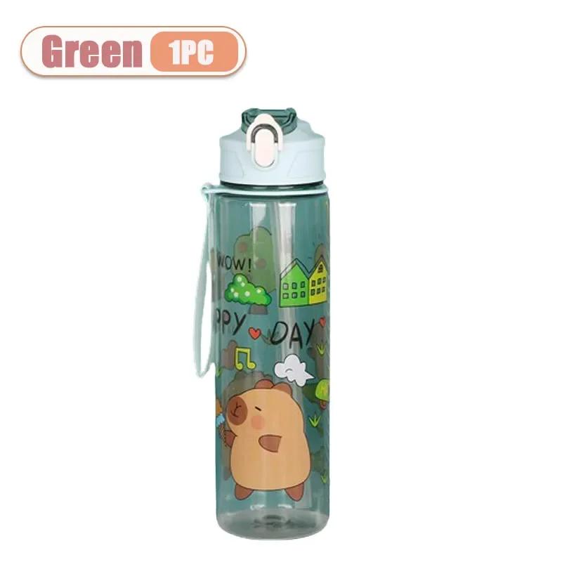 750ML Capybara Straw Cup Cute Cartoon Water Bottle with Carry Strap Leakproof Portable Sports Drinking Cup Children Water Bottle