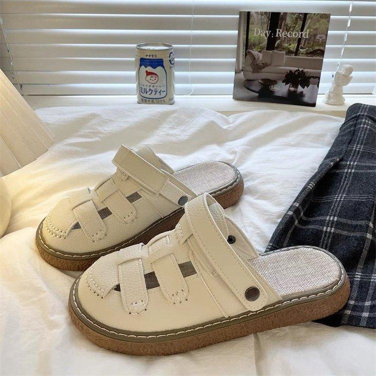 Baotou Sandals Women's New Models Summer Wear Thick-soled Two and a Half Slippers Summer Soft-soled Beach Luo