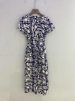 Myst&Za25 Women's High-End Cotton Print Dress with Belt - Summer/Autumn Slimming Fit