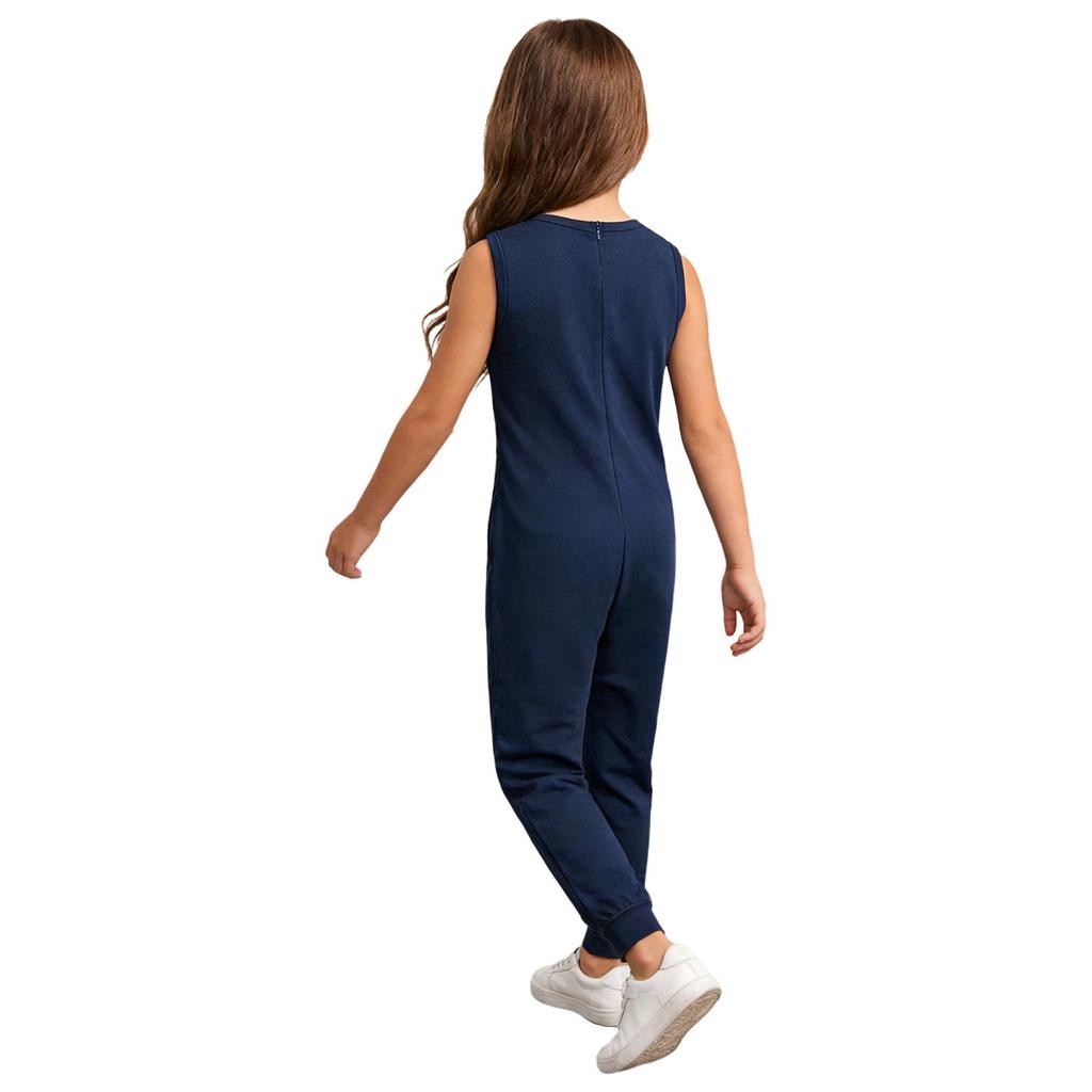 Unisex Kids Adaptive Full Body Jumpsuit Round Neck Sleeveless Solid Color Back Invisible Zipper for Special Needs Care