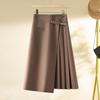 Women's Irregular High-Waist Midi Skirt - Drapey Pleats, A-Line, Spring/Autumn 2025 Collection