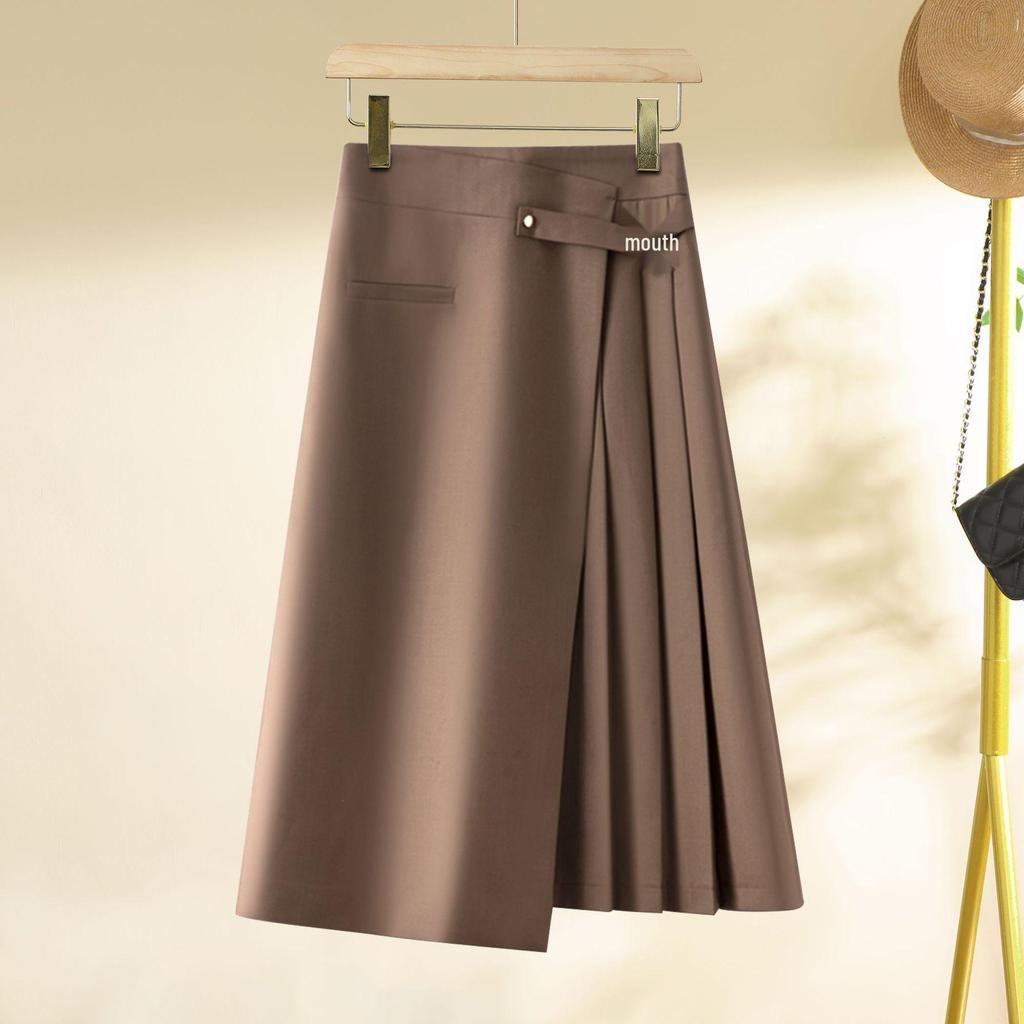 Women's Irregular High-Waist Midi Skirt - Drapey Pleats, A-Line, Spring/Autumn 2025 Collection