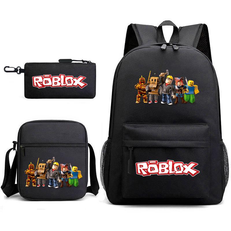 Mochila escolar de grande capacidade com alça de ombro; conjunto de estojo de lápis de três peças para estudante