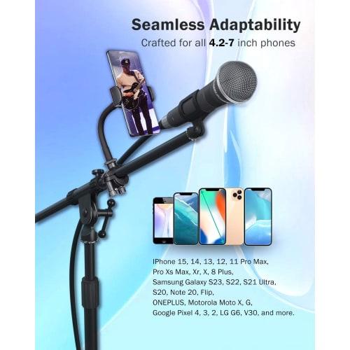 ROTKUEIEE Smartphone Holder for Microphone Stands, Music Stands, and Phones, Precision-Made, Adjustable Angle, Space-Saving, Portable, Ideal for Live