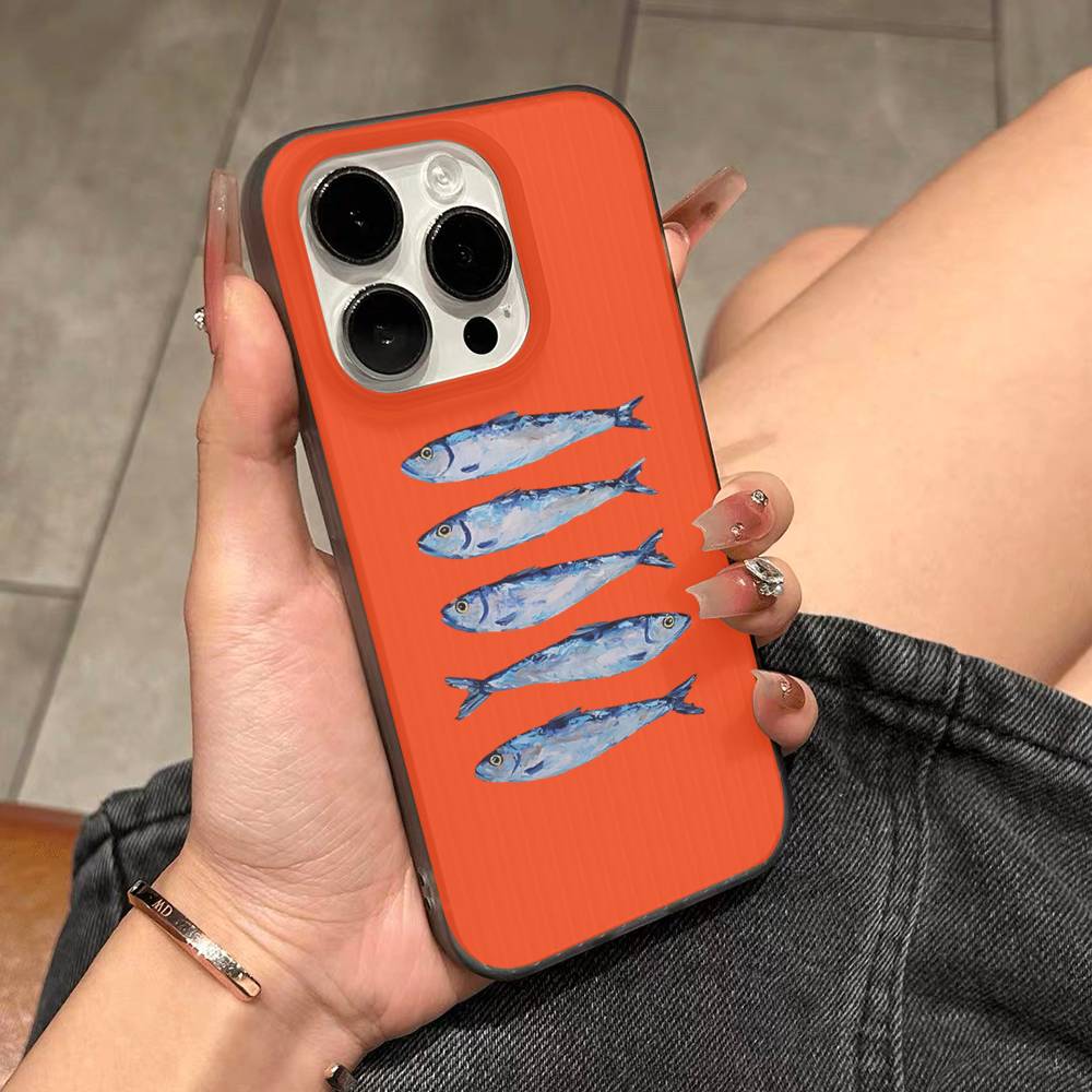 Sardines Fish Phone Case For IPhone 11 12 13 14 15 16 17 Pro Max PLUS Pro Wave Corrugated Silicone Case