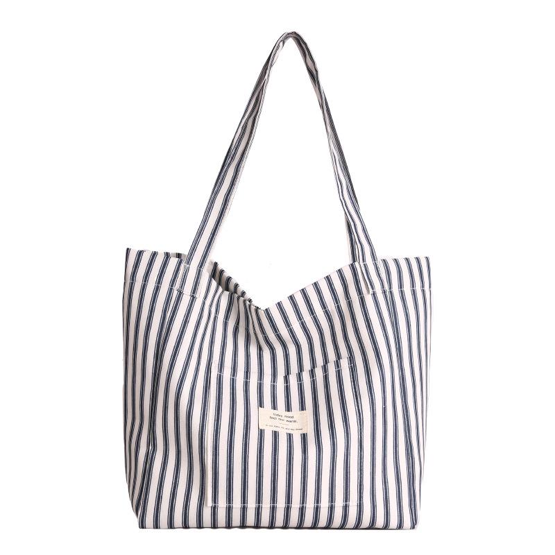 Holiday French Stripe Canvas Tote: Versatile, Lightweight Shoulder Bag with Large Capacity for Women