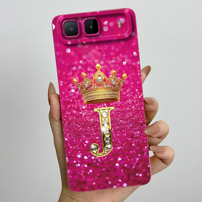

For Infinix Hot 60i 5G Case X6730 Crown Initial Letters Soft Phone Cases For Tecno Spark Go 5G 2025 Camera Protection Back Cover Spark Go 5G 2025