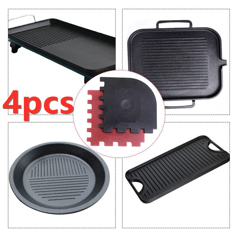 

4 шт. скребки для барбекю, чистящие доски, шпатели, набор прочных шпателей, чугунные скребки, очиститель, инструменты для барбекю, пластиковые сковороды для гриля