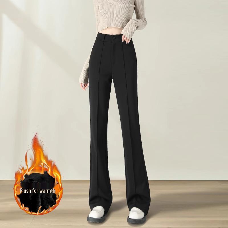 

Women s Black High-Waist Micro-Flare Suit Pants, Plus Velvet, Thickened, Slim Fit, Bell-Bottoms, Slimming, Casual Drape L (106-115 jin)