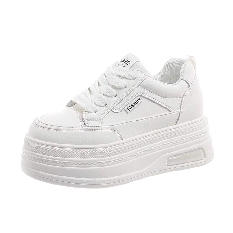 Height Increase 8CM Leather White Shoes 2025 Autumn New Small Versatile Thick-soled Muffin Sole Height Increase Casual Shoes