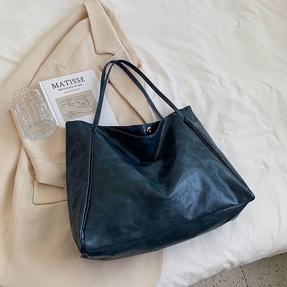 Fashion PU Tote Bag Vintage All-match Large Capacity Commuting Bag Shoulder Bag Daily Life Shopping Bag
