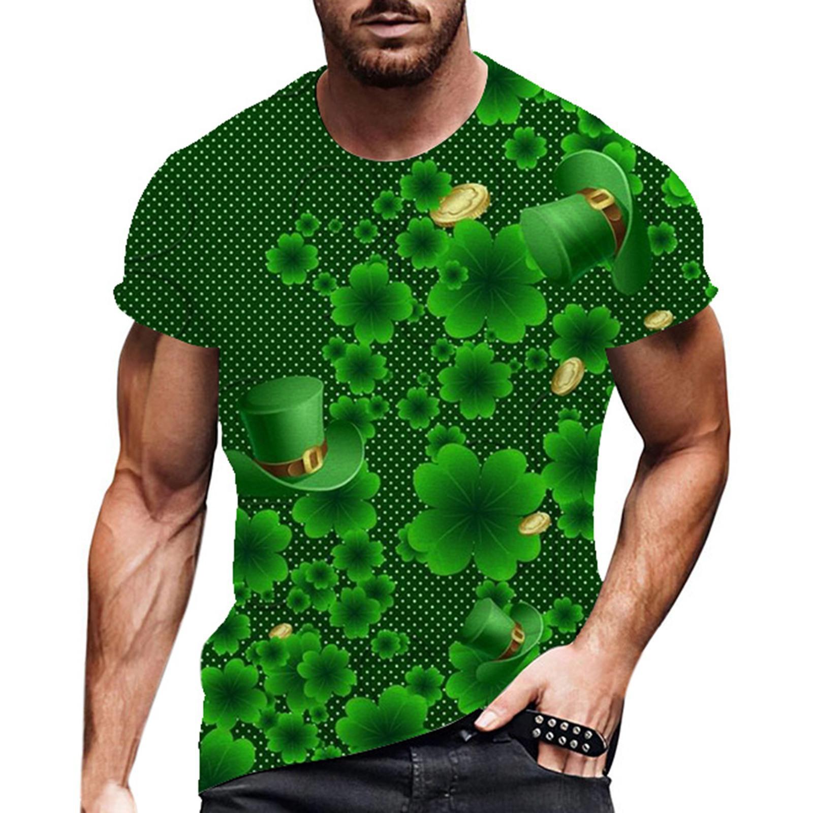 

Летний круглый вырез 3D St. Мужские футболки с зеленым принтом ко Дню Святого Патрика, модные повседневные, с коротким рукавом XS