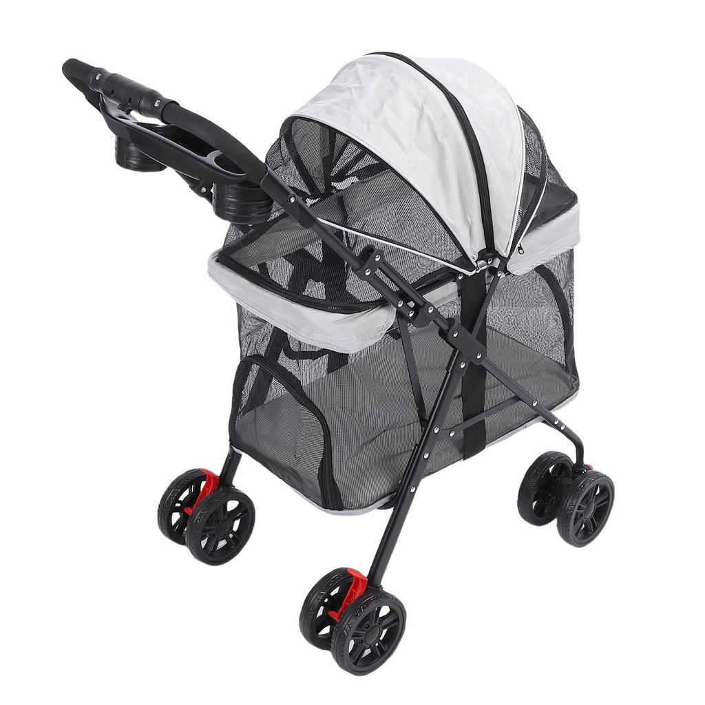 Pet Stroller Folding Cat Stroller 4 Wheels Dog Wagon with Sun Shades and Cup Holder for Travel