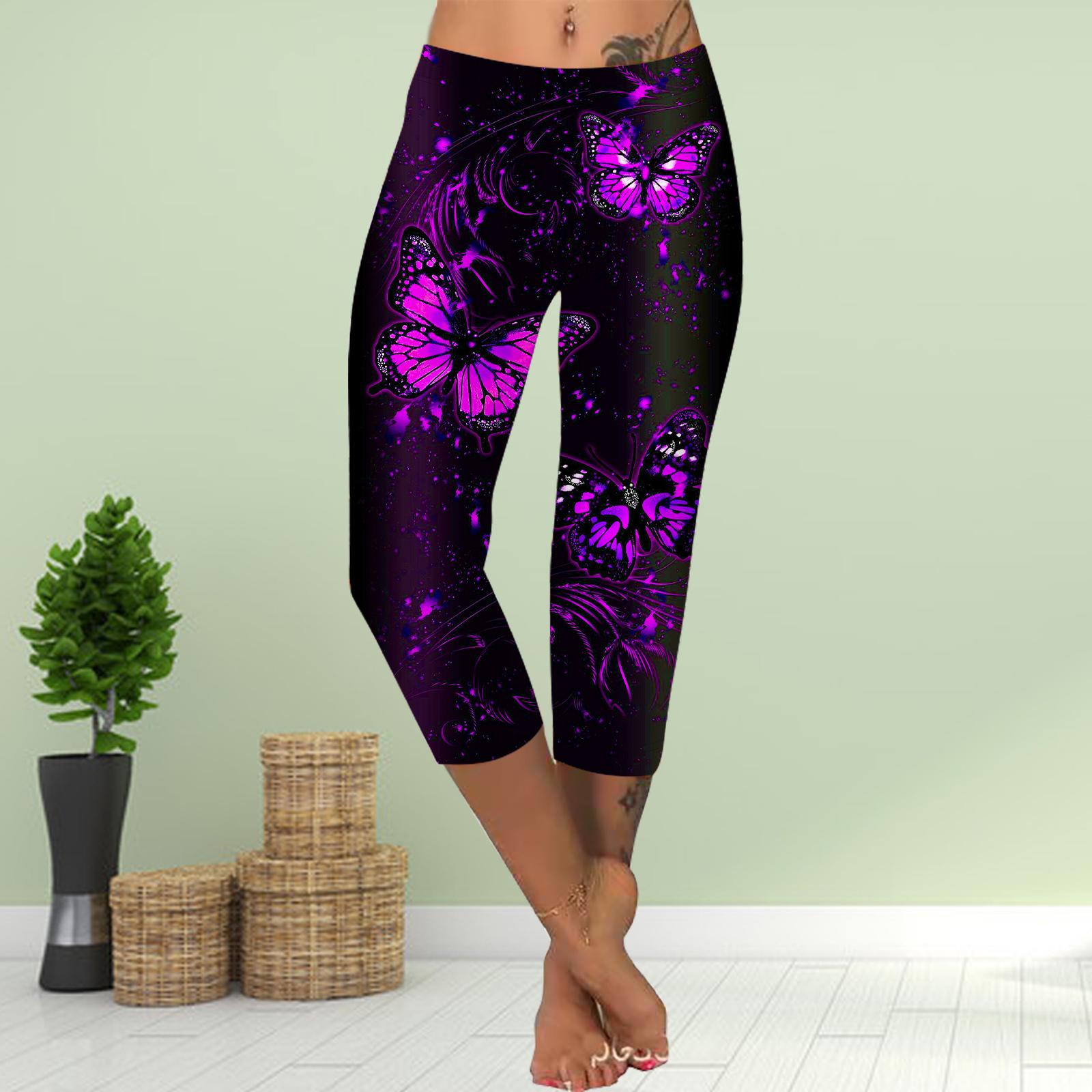 

Штани Літні Короткі Легінси Укорочені Вузькі Штани Великого Розміру Легінси Жіночі Слім 3D Штани з принтом зеленого метелика XS фіолетовий