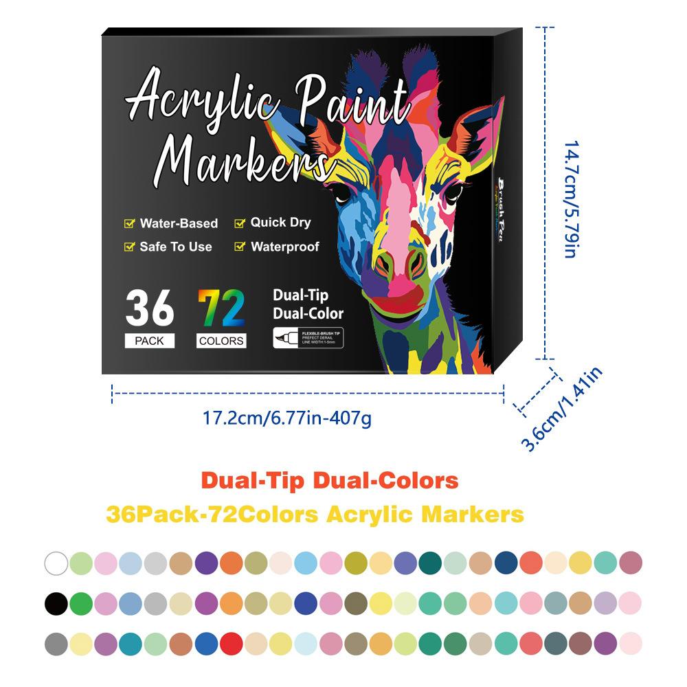 Double-Ended Dual-Color Acrylic Marker Pens Soft Brush Tip Art Markers for Kids Drawing Painting Coloring Sketching Doodling