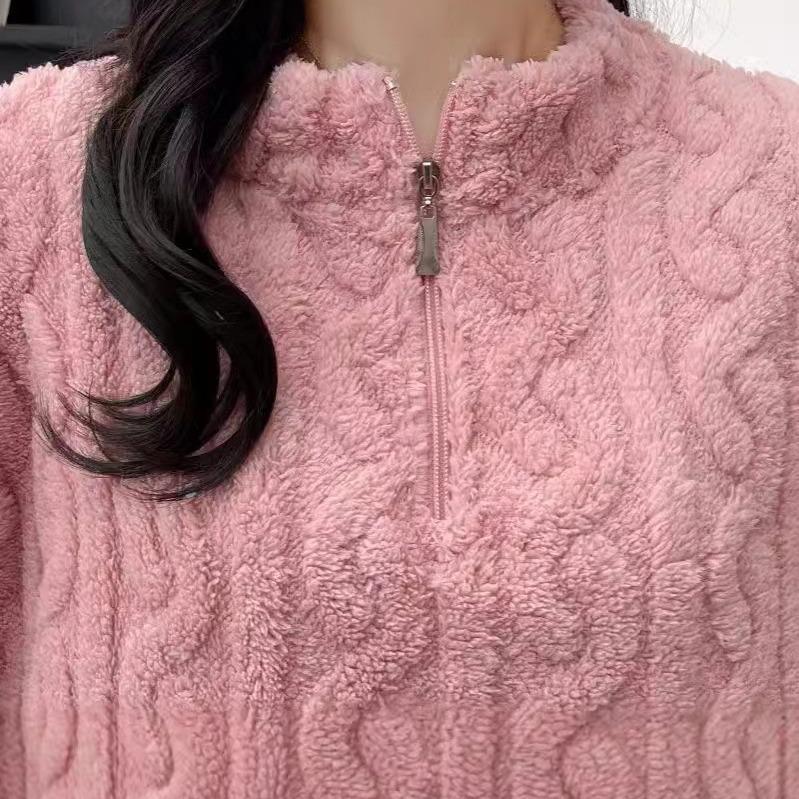 Podzimní a zimní Twist Zipper Couple Plus Sametové tlusté korálové fleecové pyžamo Velké teplé Žakárové Cardigan Domácí služba