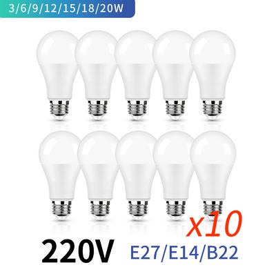 10pcs E27 B22 LED Bulb AC 220V SMD2835 3W 6W 9W 12W 15W 18W 20WLED Lamp Saving Cold Warm White for Indoor Light for Home