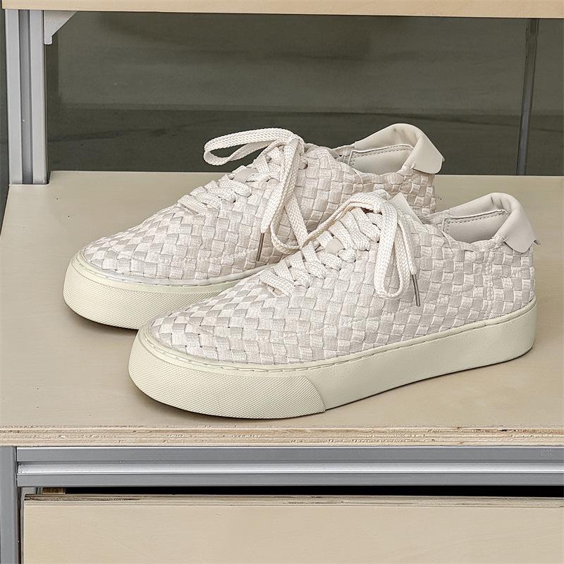 Men's 2025 Woven Thick-Soled White Canvas Shoes - Trendy, Versatile, High-End X299