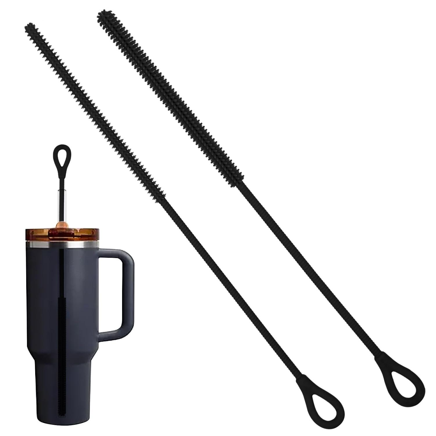 

2-piece 25cm Black Silicone Straw Cleaning Brushes with Flexible Steel Core, Reusable, Long-handled Soft-bristle Bottle Brushes чорний