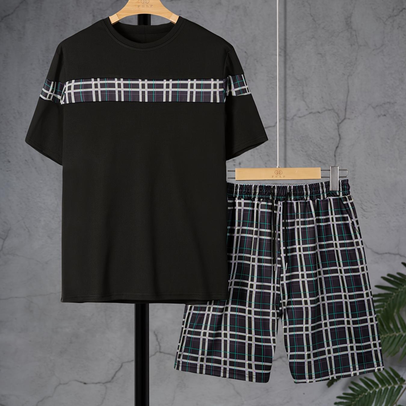 

Модный комплект из 2 футболок и шорт для мальчиков — яркий цифровой принт с молниями, удобная эластичная талия, крутой круглый вырез для активных летних игр 160