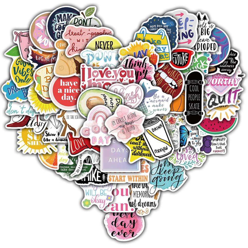 

50PCS Cute Inspirational Text Stickers Kawaii Cartoon Suitcase Scrapbooking Laptop DIY Luggage Nostalgia Waterproof Phone Decals