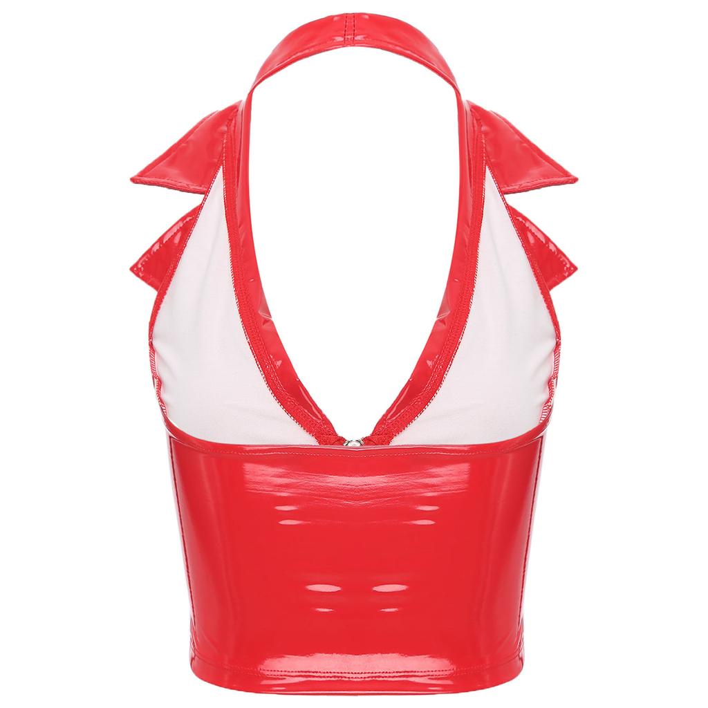 Dameskinnvest med dyp V-hals, glidelås foran, slim fit, vest med nattklubb, klubbantrekk, latex-topper, for poledance-kostyme, karnevalsfest