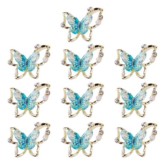 10Pcs Butterfly Nail Art Charm Rhinestone Faux Pearl 3D Butterfly Shape Nail Design Jewelry DIY Crafts Nail Decoration Accessories