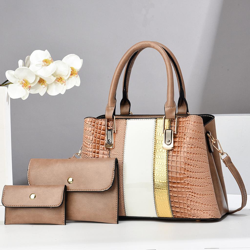 New Bright Leather Stone Pattern Multi-piece Set, Mother and Child Bag, Large-capacity Handbag, Women's Shoulder Messenger Bag S