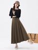 Women's High Waist Gray A-Line Pleated Mid-Length Skirt - Spring, Summer, Autumn 2025