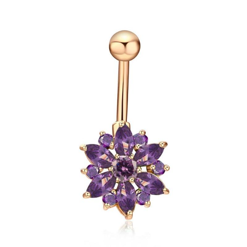 Bauchnabelpiercing aus 316L-Edelstahl, grüne Blume, Kristall, Gold, Bauchnabelpiercing-Schmuck