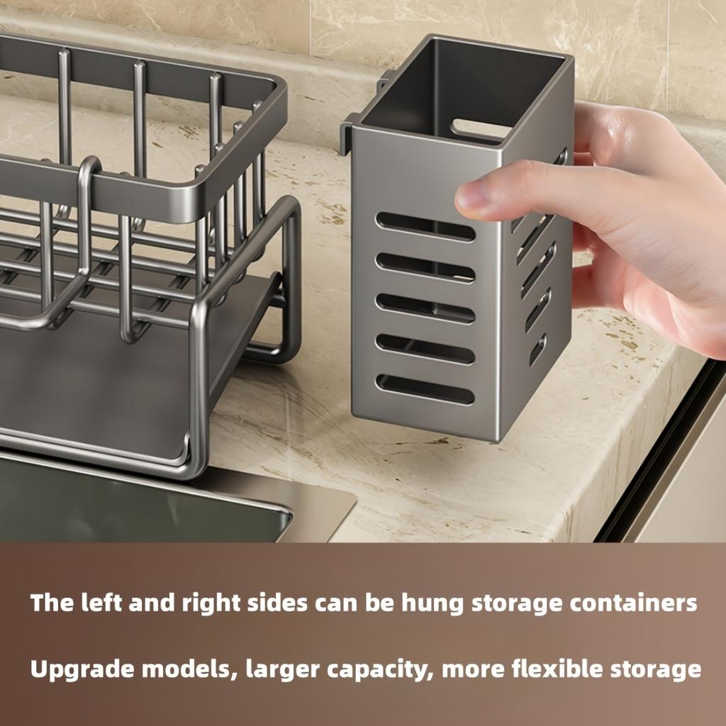 Self-draining Sink Shelf Dish Drainer Kitchen Sink Caddy Drain Rack Soap Dishwashing Sponge Holder for Kitchen Sink Organizer