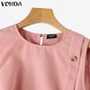 VONDA Women's Summer Round Neck Sleeveless Button Solid Color Casual Tank