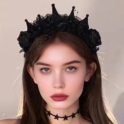 Damen Stirnband Krone Spitze Dekor Haarreif Halloween Dunkler Stil Elastische Kopfbedeckung Vielseitiges Haaraccessoire
