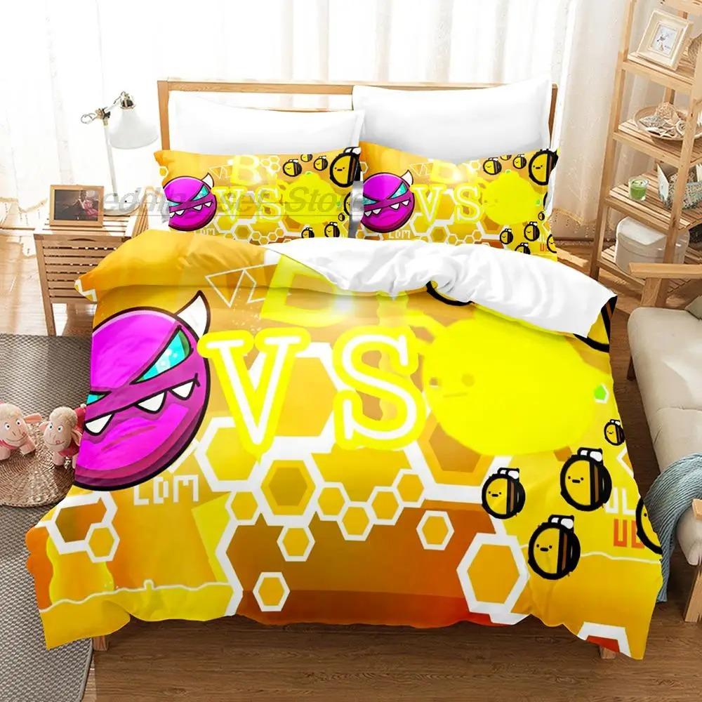 Angry Geometry Dash Bedding Set Single Twin Full Queen King Size Bed Set Aldult Kid Bedroom Duvetcover Sets 3D Print Cartoon