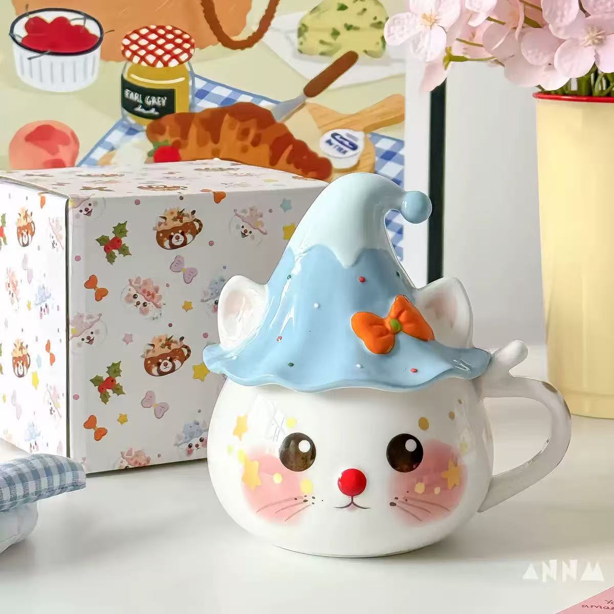 

Ghost Cat Ceramic Mug with Lid Women s New High Appearance Level Cup Home Drinking Water Souvenir
