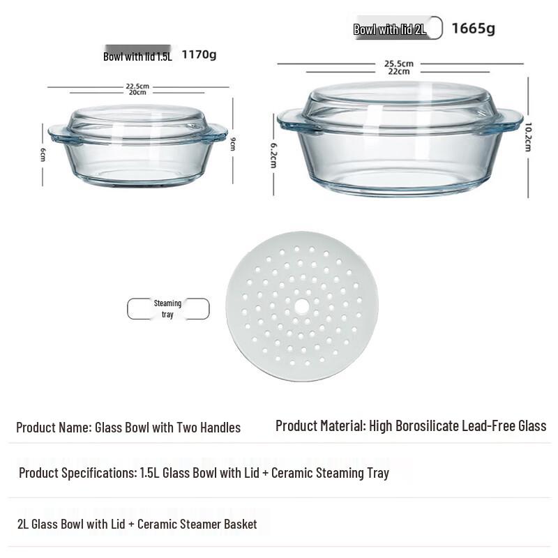 Microwave-Safe Borosilicate Glass Steaming & Soup Bowl Set