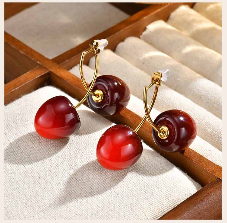 Sweet Cherry Earrings for Women, Stainlesss Steel Cherry Dangle Earring Kpop Jewelry Trendy Accessories