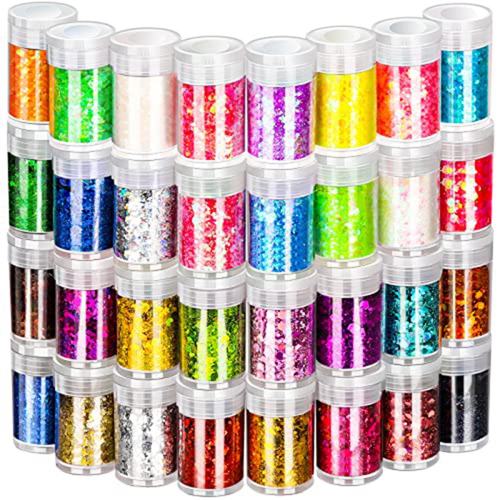 

Crafts Glitter Powder Set 3.7*2.1cm Bottle 32-Colors DIY Decorations Easy To Use Fashionable Multi-purpose PET Material