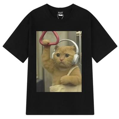Subway Cat Meme  Funny Kitty Print T-shirt Men Women Fashion Clothing T-shirts Short-sleeved Loose Harajuku Oversized T-shirts