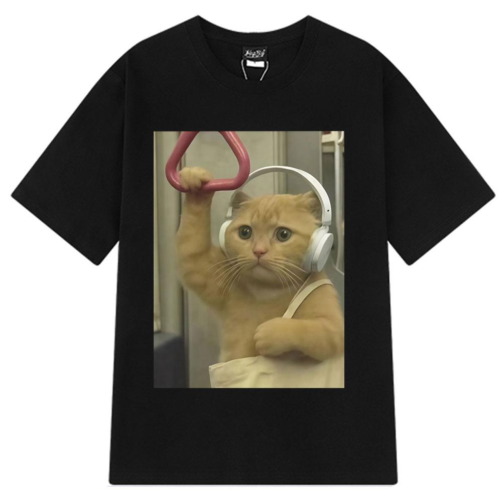 

Subway Cat Meme Funny Kitty Print T-shirt Men Women Fashion Clothing T-shirts Short-sleeved Loose Harajuku Oversized T-shirts 4XL