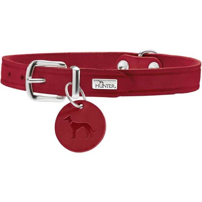 Collier pour Chien - HUNTER - Aalborg - Cuir Rouge - Taille M - Résistant et Confortable