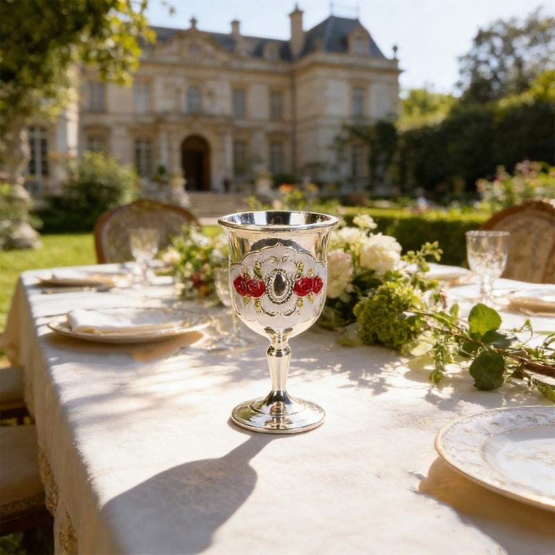 2Pcs Chalice Goblet Metal Shot Glasses Engraving Rose Flower Wine Cup Medieval Drinkware for Party Wedding Decors Gift