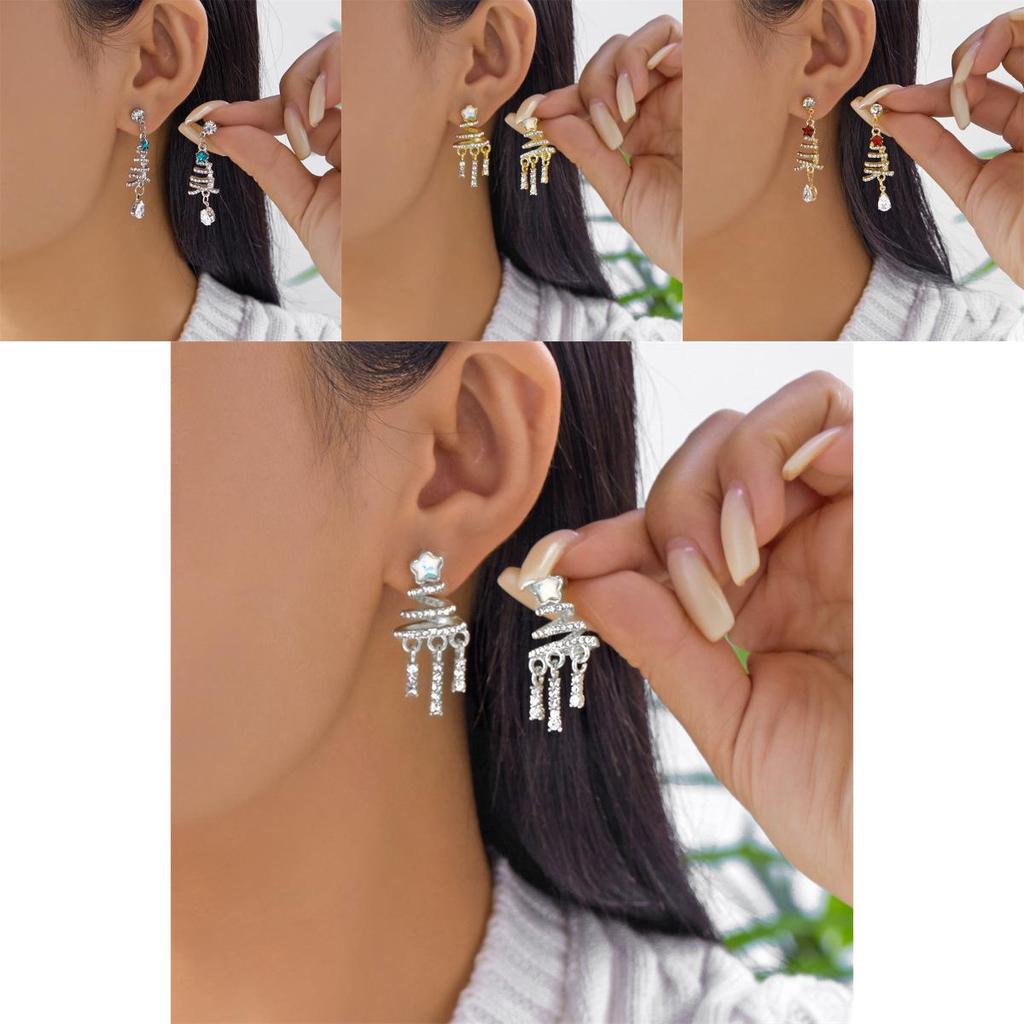 Christmas Festive Drop Earrings With Star And Tree Motifs In Zinc Alloy For Womens Seasonal Style