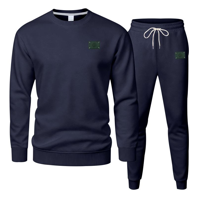 Autumn/Winter Heavyweight Men's Oversized Fleece-Lined Casual Sports Crewneck Sweatshirt Set