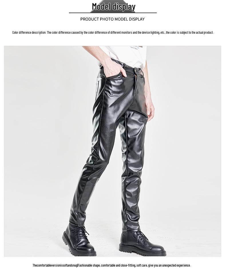 Spring/Summer Men's Slim Fit Elastic Leather Pants - Green Bar Orange, Breathable & Lightweight