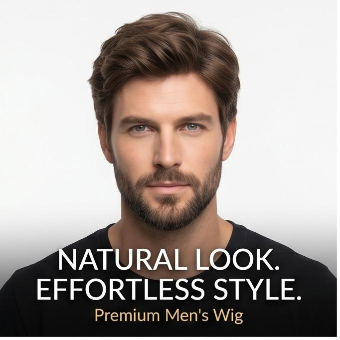 Men's Short Fluffy Curly Wig, Heat Resistant Synthetic Hair, Rose Net Cap, Natural Looking for Daily & Party Occasions