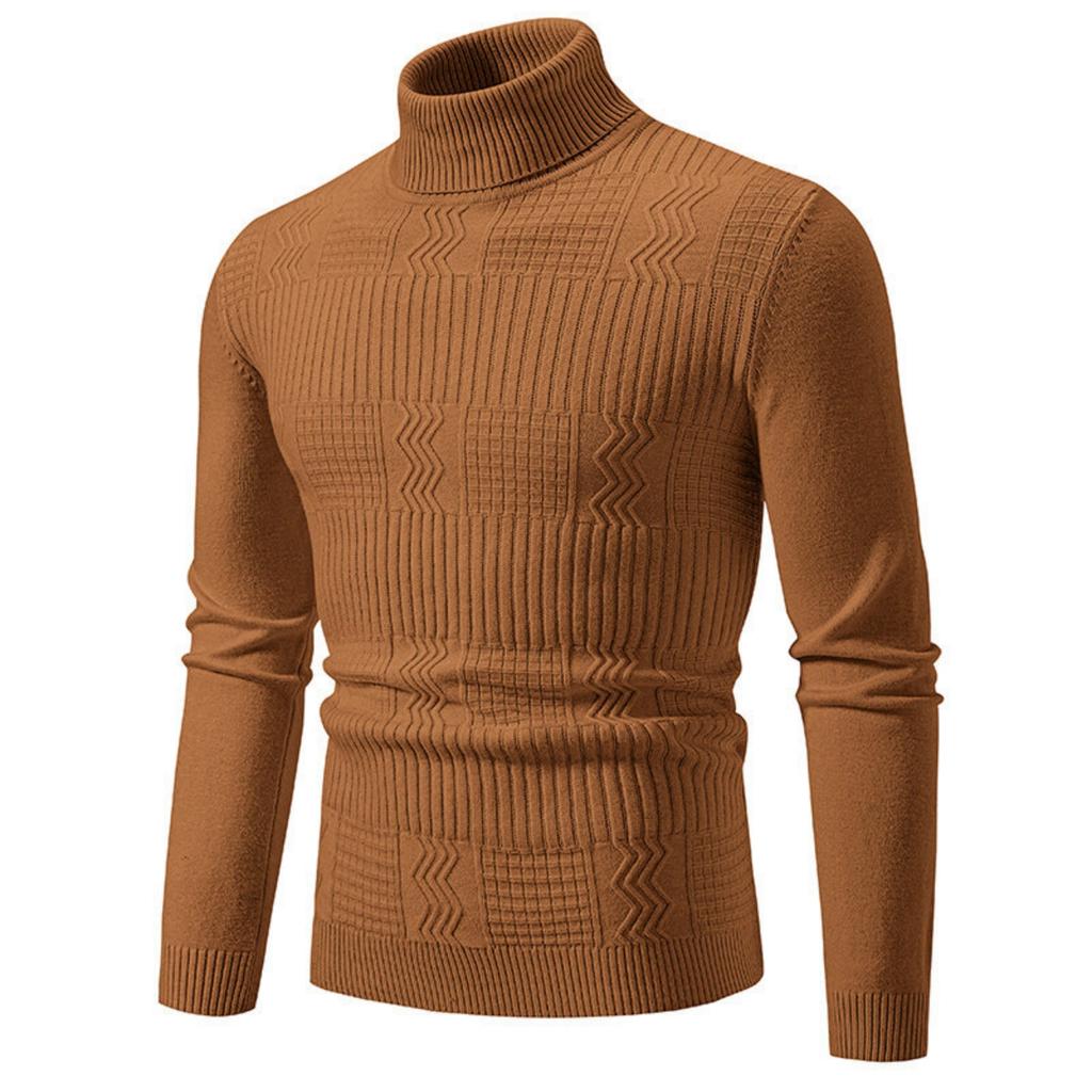 Men's Casual Solid-color High-collar Knitted Sweater, Men's Warm Base Layer Pullover Sweater